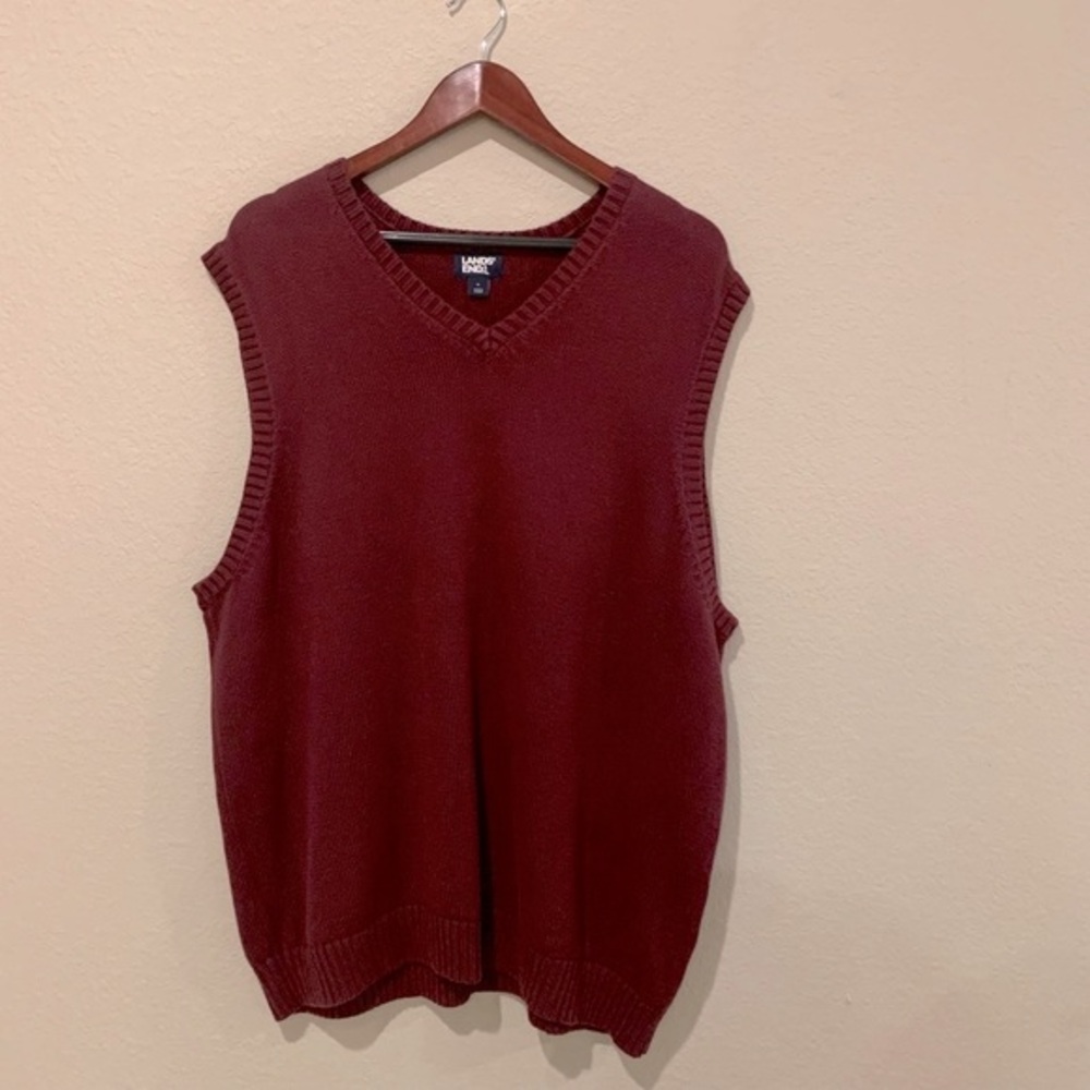 Lands’ End Burgundy V-Neck Sweater Vest – Men’s XL‎ – Cotton Blend